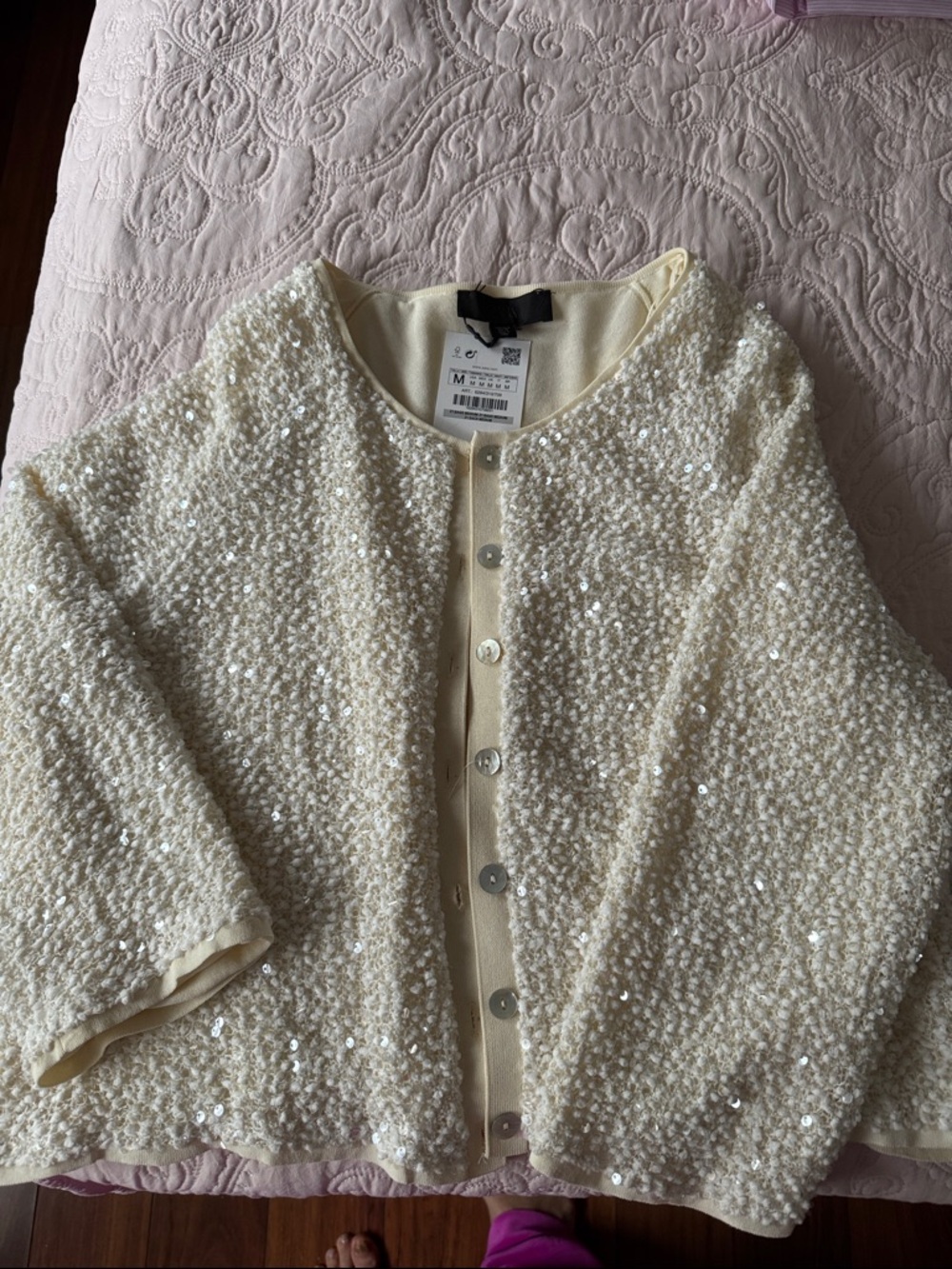 ZARASequin Bouclé Cream Jacket